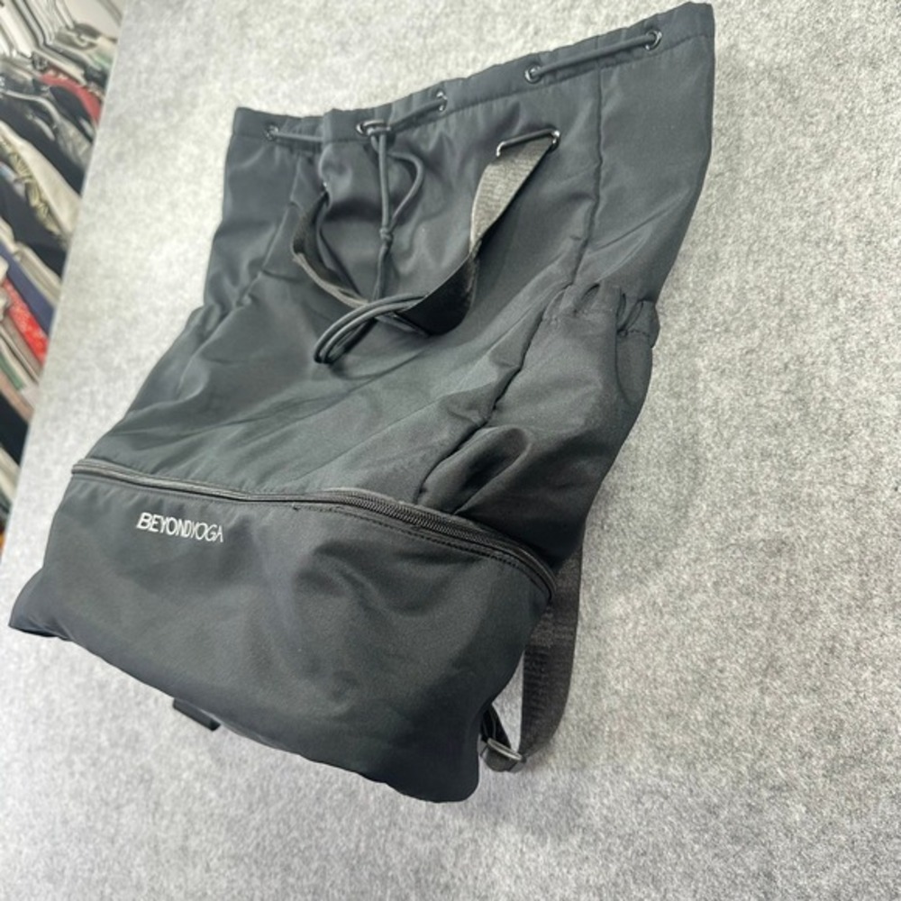 Beyond Yoga Black Nylon Drawstring Backpack Gym Bag with Shoe Compartment - Picture 6 of 7